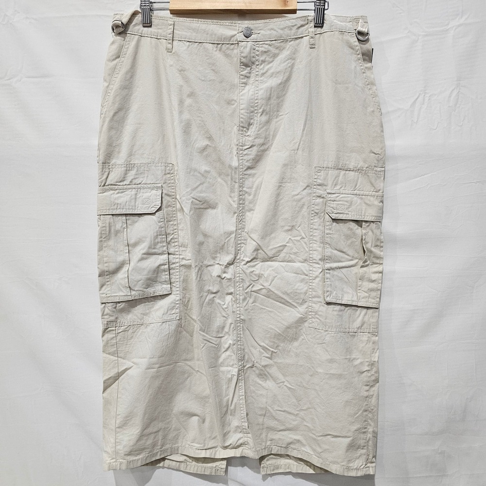 New Wild Fable Womens Cargo Midi Skirt Light Beige Cotton Pockets Size L NWT